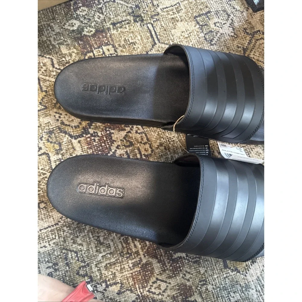 adidas Adilette Comfort Slides Men's Size 17 Core Black Cloudfoam Sandal NEW